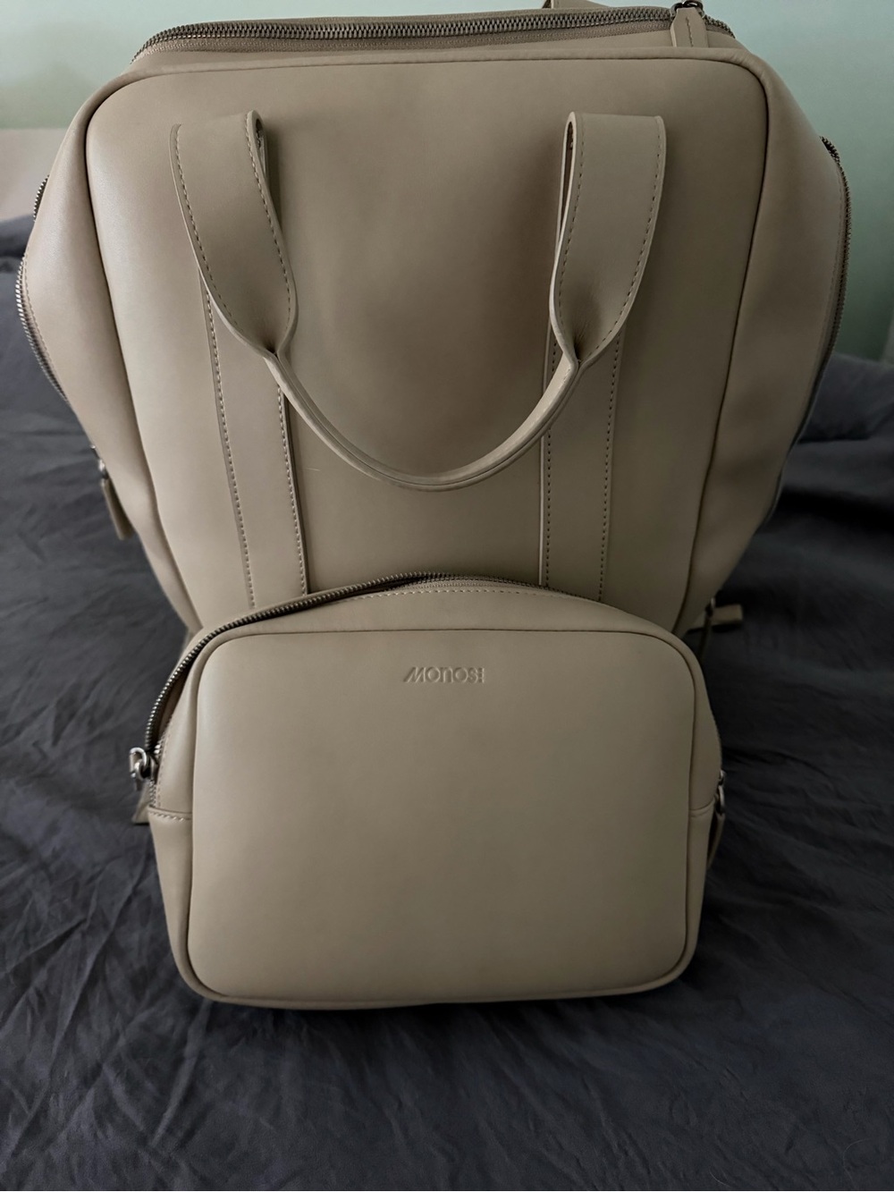 MONOS Taupe Backpack and Pouch Set
